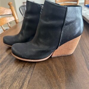 Kork-Ease Black Ankle Boots with Tan Wedge